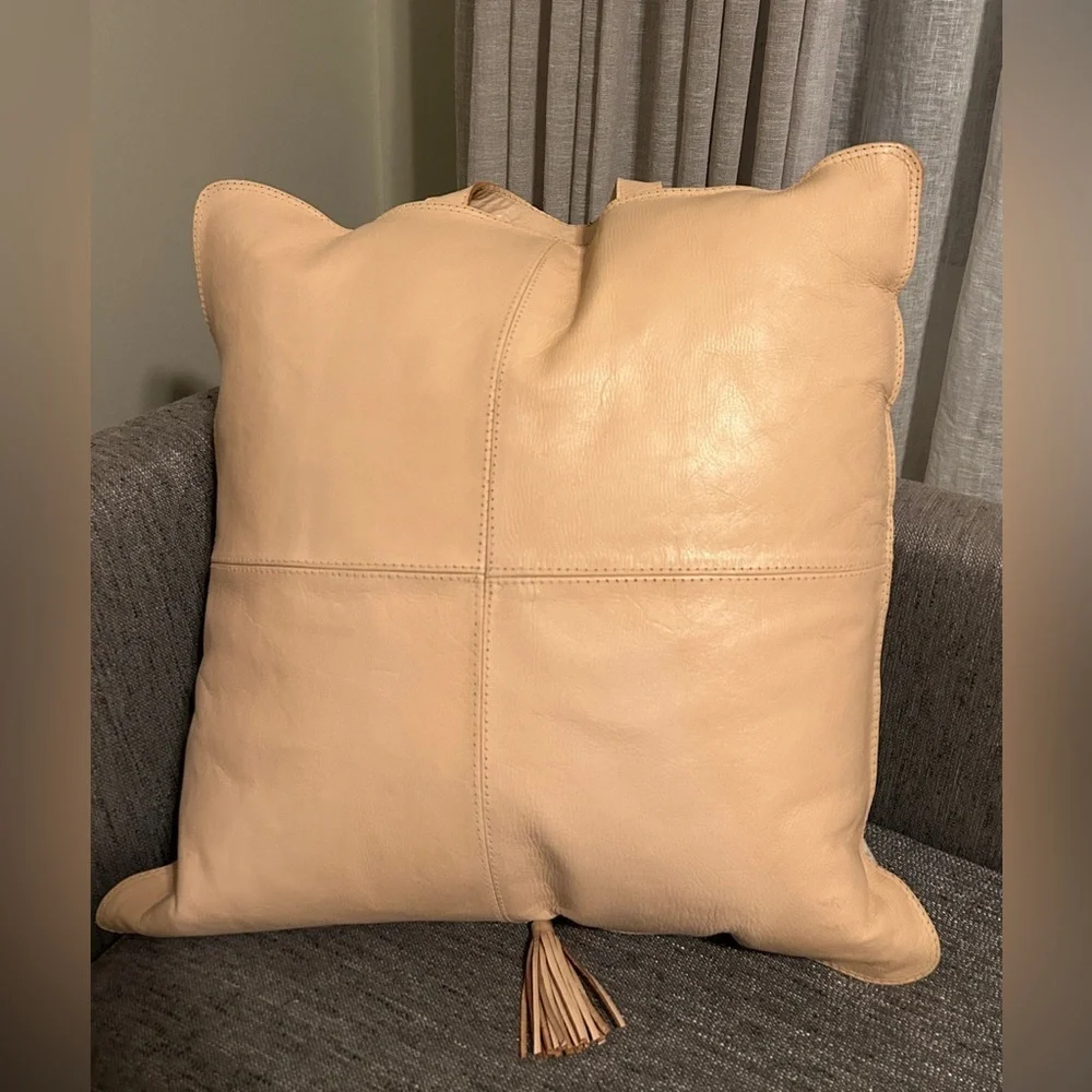 Elegant Tan Leather Throw Pillow size 18X18